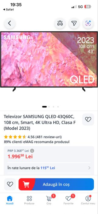 Samsung QLED Smart TV 43” 4K UHD 2023 – stare impecabilă