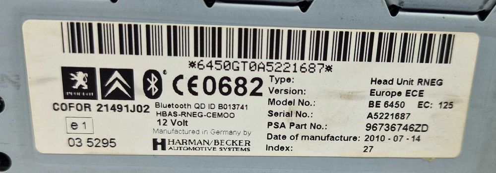 Радио СД Навигация Radio Navi RNEG Citroen C5 III X7 Ситроен Ц5 08-17г