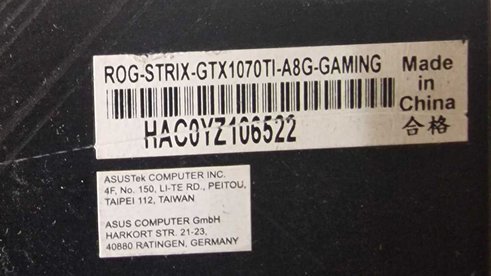 Geforce ASUS ROG-STRIX-GTX1070TI-A8G-GAMING Гаранция 3 месеца