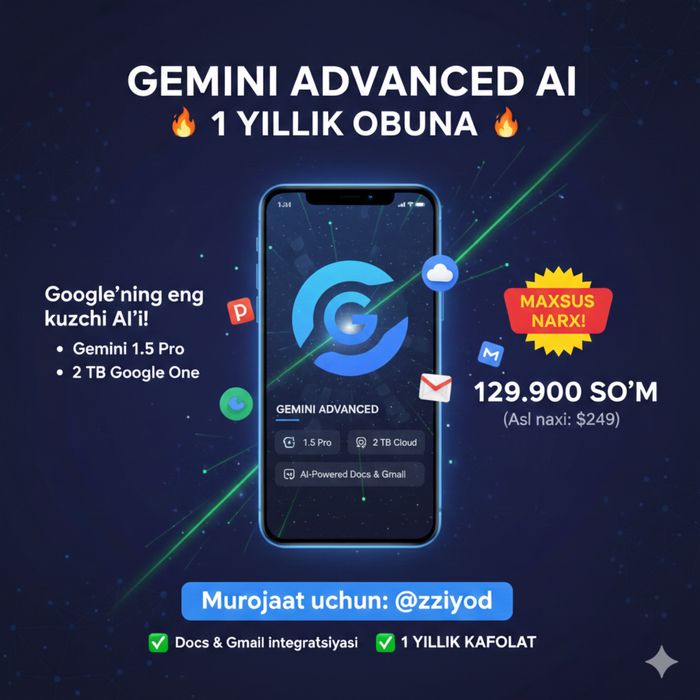 Gemini Advanced AI + 2TB Google One (1 yillik obuna)