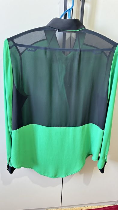 Рубашка креп-шифон зеленый и черно-белый