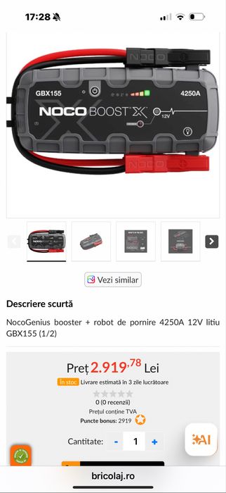 NocoGenius booster + robot de pornire 4250A 12V litiu GBX155