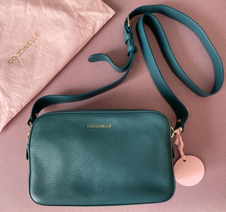 Geanta Coccinelle crossbody albastra turcoaz teal petrol