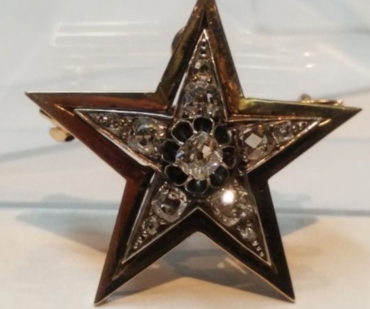 Старинна златна брошка,висулка с диаманти