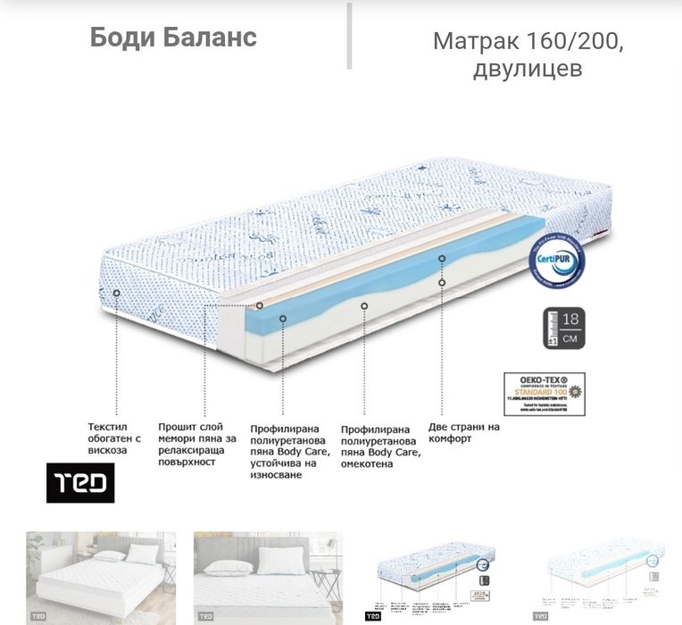 Матрак ТЕД 160x200, двулицев, с гаранция