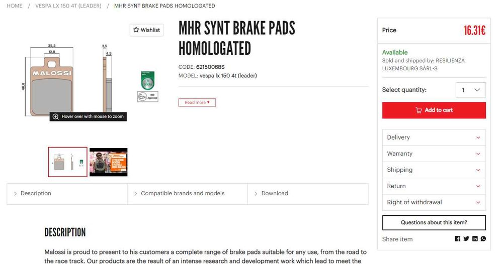 piese originale/tuning Vespa noi/SH (LX-LXV/S/alte modele) mod. 27.09