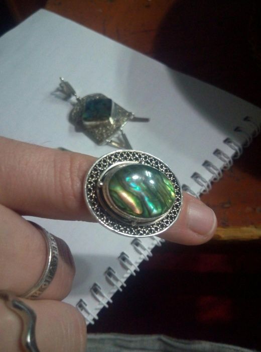 Кольцо и серьги с камнем "Перламутр"