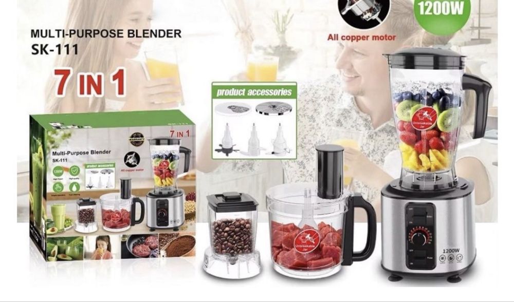 Мултифункционален кухненски робот 7 функции в един уред, 1200W, 15 регулируеми скорости SOKANY