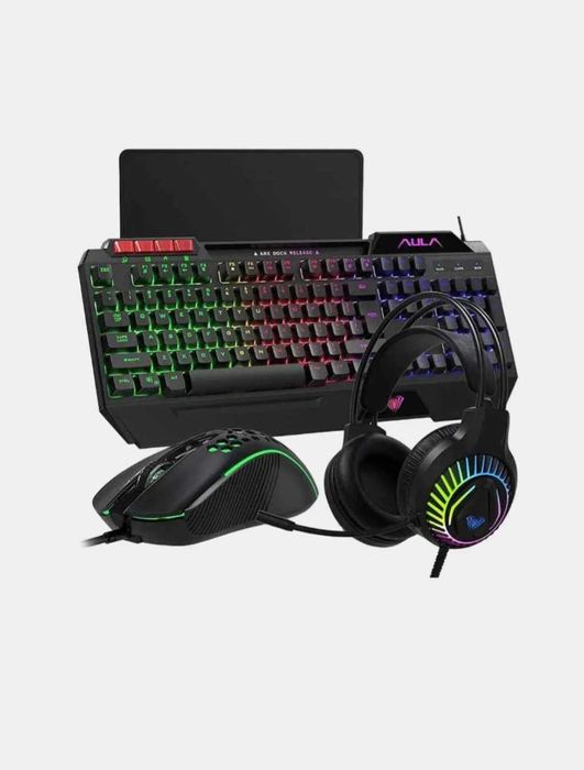 Игровой набор AULA T650 4в1 -клавиатура, мышь, коврик, наушники.