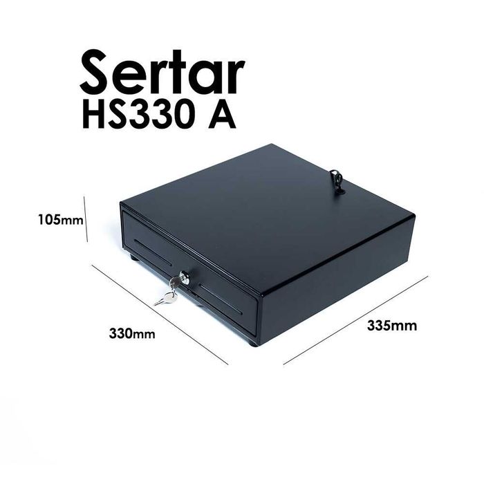 Sertar de bani metalic 4 compartimente bancnote/8 pt. monede/ deschidere automata sau din cheie