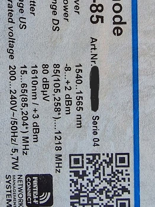 Micronod Fibra RFoG ONH 1261 BSF15-85 emitere TV
L E ONH 1261 BSF-15-