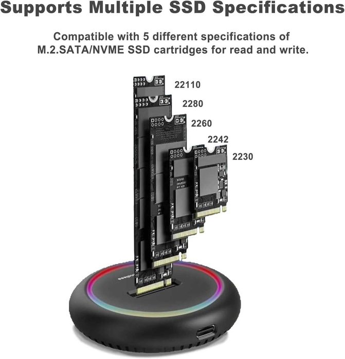 Adaptor M.2 SSD Docking Station Extern M2 Drive RGB NMVe NGFF SATA