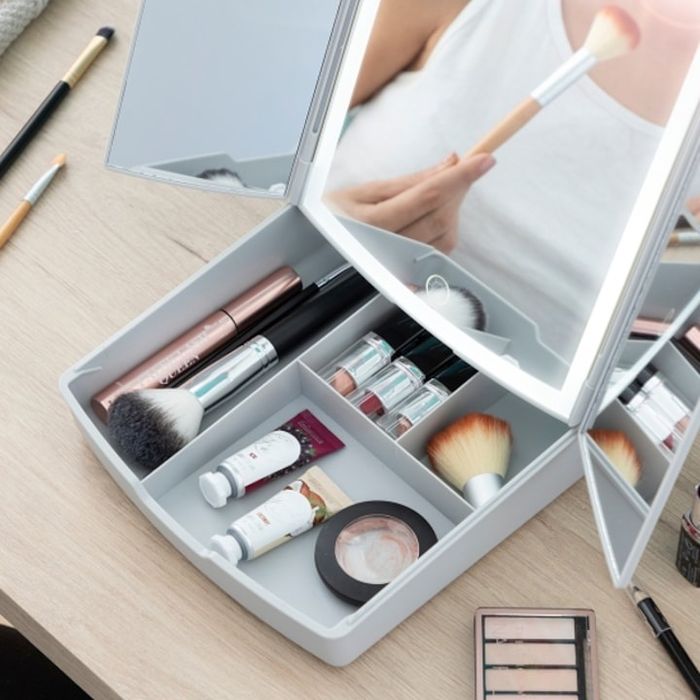 Сгъваемо козметично огледало 3in1 LED С органайзер за грим