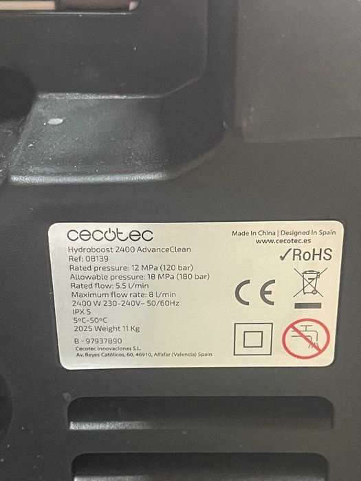 Aparat de spalat cu presiune Cecotec HydroBoost 2400 AdvanceCleany, 2400 W, 180 bar, debit 480 lh