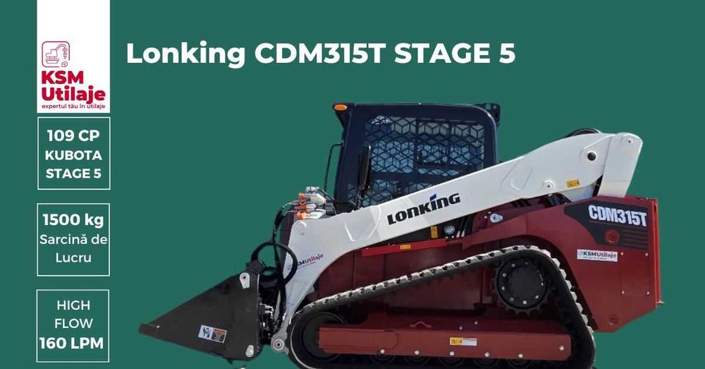 Mini Încărcător Șenile LONKING CDM315T | 109 CP Kubota, High Flow, AC