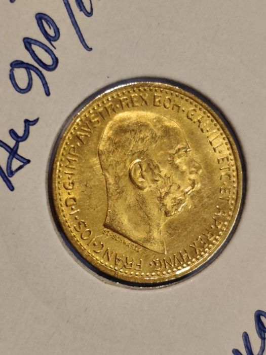 10 корони 1912 год, Австрия, император Франц Йозеф, злато 3.39 гр, проба 900/1000
