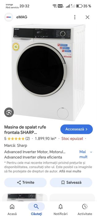Mașina de spălat Sharp// 8 kg// 1400 Rotații