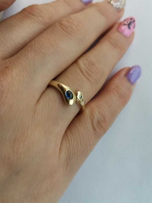 Inel Aur 14K Inel Aur Sarpe Cu Safir Si Diamant Unicat Designer Milo