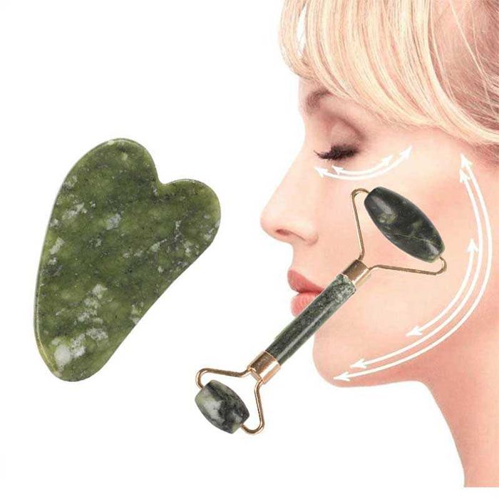 Нефритен масажор за лице и шия с ролер и гуаша плочка