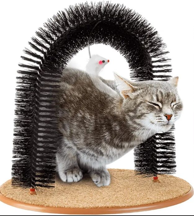 Арка за груминг на котки с четка за драскане и висяща играчка мишка