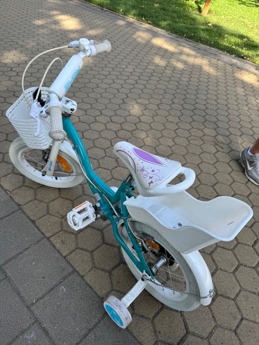 Детски велосипед BYOX Flower 14” с помощни колела, кошница и седалка