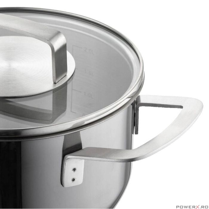 Oala cu capac, din inox, parte inferioara cu 5 straturi, diametru 20