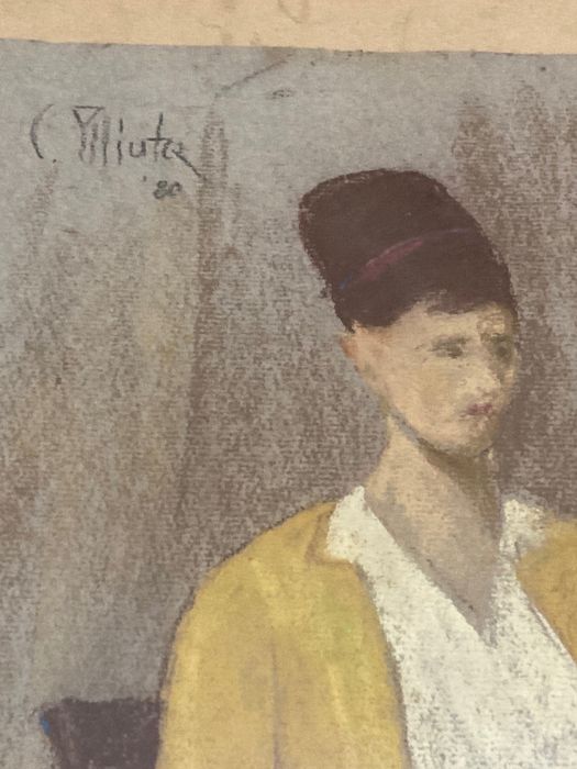 Constantin Piliuță, Femeie în studio, pastel, semnat, tablou românesc.