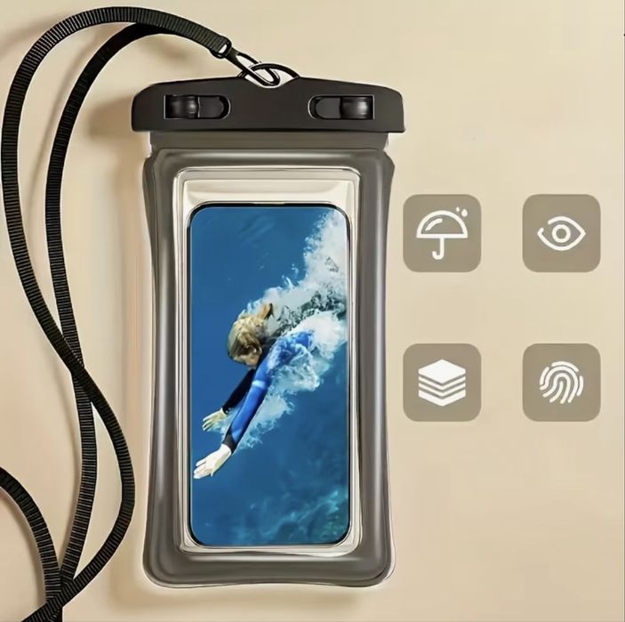 2 buc x Husă impermeabilă telefon, certificare IP65! Model nou! culoare negru