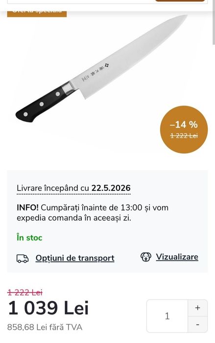 Cutit Nou bucatar Tojiro Dp Vg 10 . 240 mm