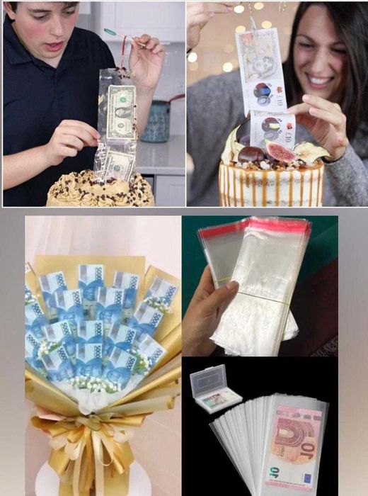 Прозрачн. самоклеющ. пакет для ДЕНЕЖНЫЙ БУКЕТ и ТОРТ или МЕНЯЮ