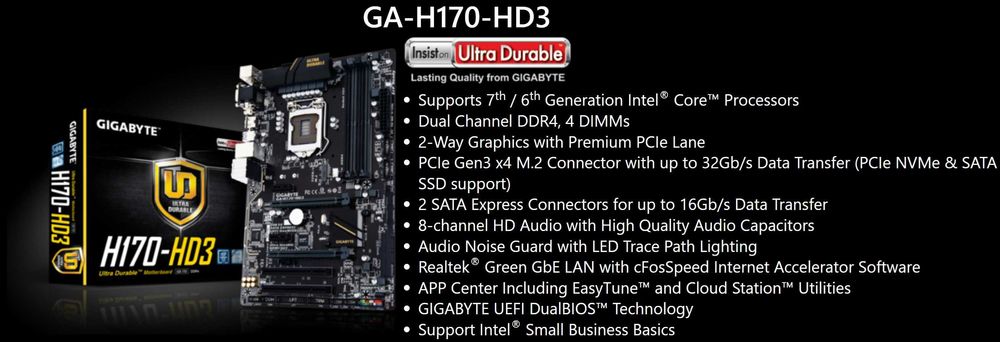 Дъно Дънна платка GIGABYTE GA-H170-HD3 1151 DDR4 до 64GB