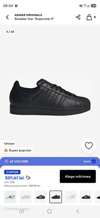 Adidas Superstar  Noi in cutie 42.5 full black leather *nike*puma*reebok*fila
