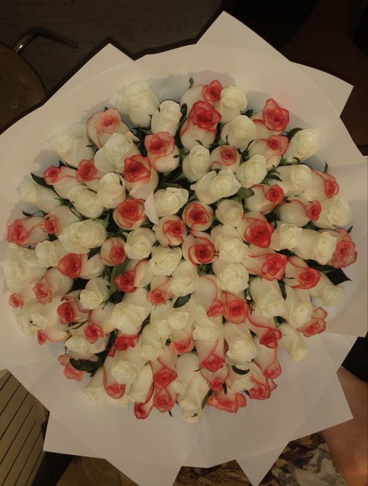 Белые,розовые розы 101 штук.