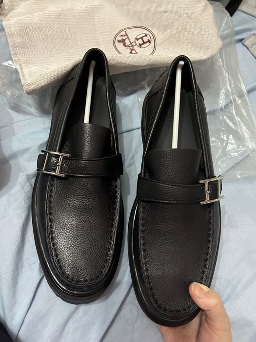 мужские чёрные,кожаные лоферы hermes