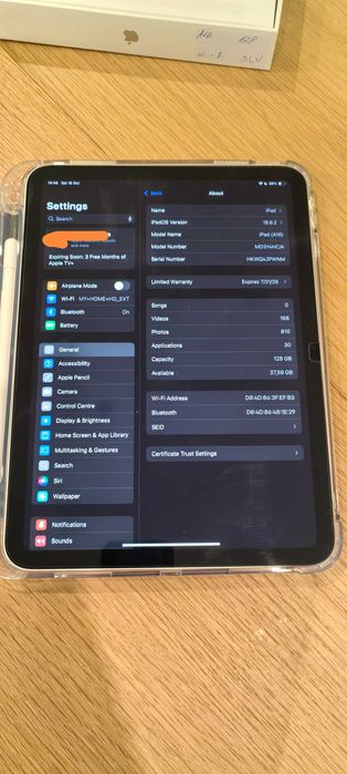 Ipad A16 wifi 128GB A3354 Silver