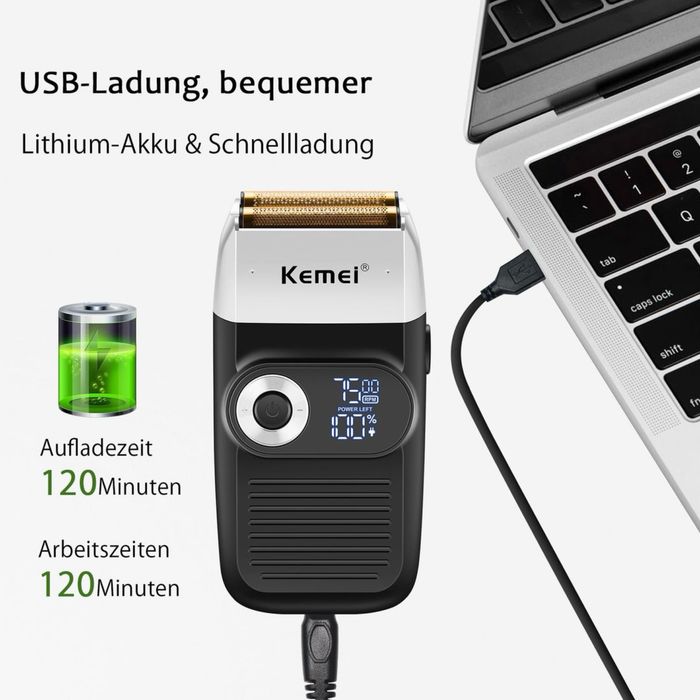 Aparat de ras electric Kemei, display LED, acumulator reîncărcabil și accesorii