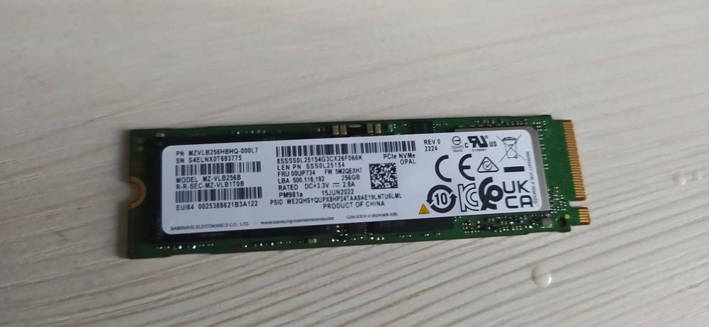 SSD, NVMe Samsung PM981a  256GB / Original / Быстрый