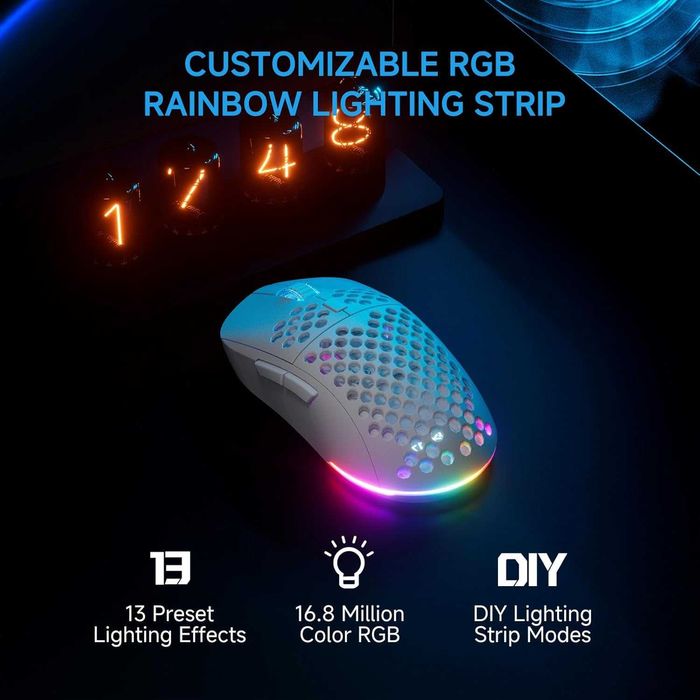 Геймърска мишка TMKB Falcon M1 (24,000 DPI) - Tri-Mode, RGB, Бяла