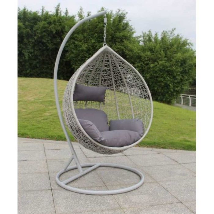 Луксозна градинска люлка тип гнездо бяла и сива