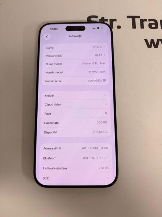 Telefon iPhone 16 Pro Max, 256GB, 5G, Black Titanium, bat.99% -T-