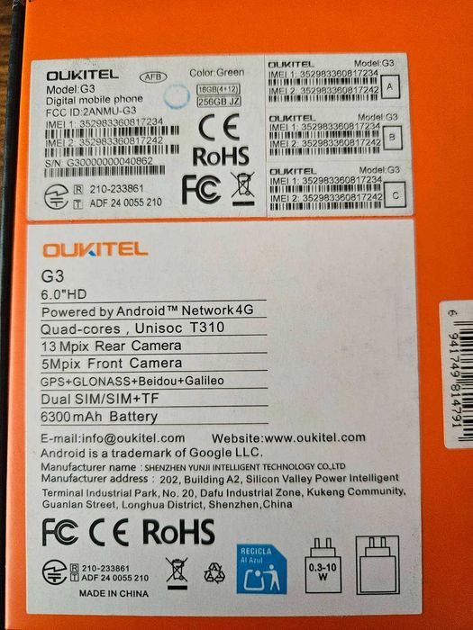 Oukitel G3 смартфон, 256GB памет, 16GB RAM (4GB + 12GB виртуална), 6300mAh батерия