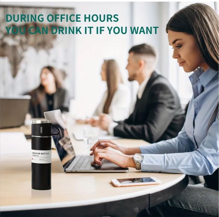 Set Termos cu 2 Cani din Otel Inoxidabil, Capacitate 500ml, Albastru