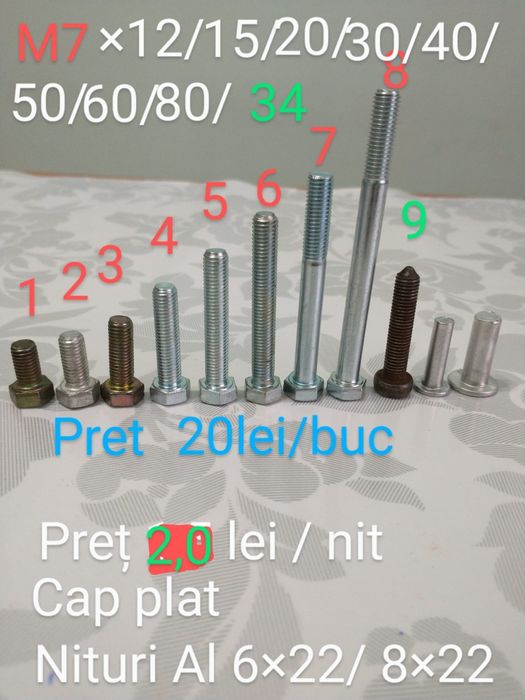 'Surub/Șuruburi M 7 & nit/nituri aluminiu & otel