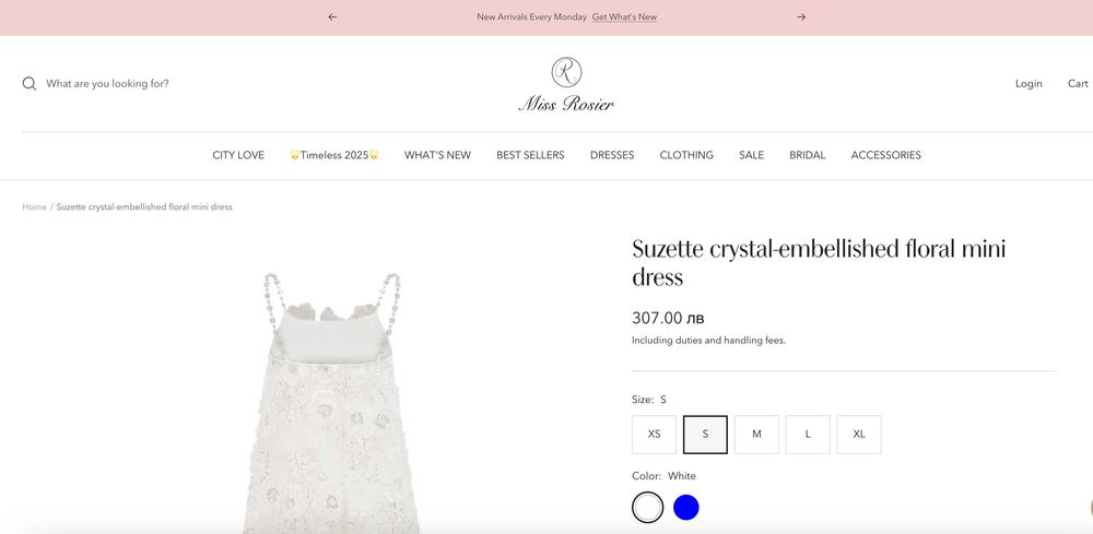 Miss Rosier къса бяла официална рокля с цветя и камъни