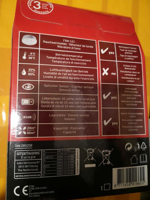 Senzor fum SIGILAT garantie 10 ani, baterie originala, facturaGermania