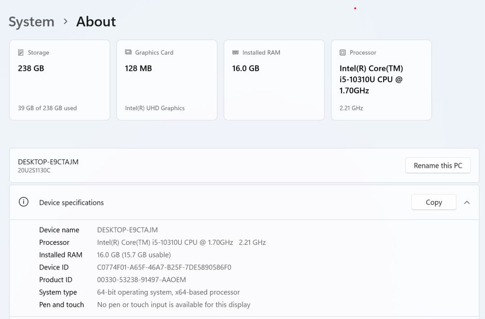 Laptop Lenovo Thinkpad L14 Gen1, 14 Inch, Intel i5, 16 GB RAM, 256 SSD