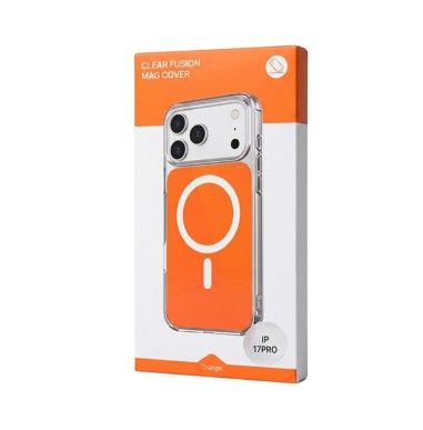 Husa iPhone 17 PRO, HEYBINGO, design slim, MagSafe, Anti-Soc, Anti Zgarieturi, Clear Fusion Mag Cover, Portocalie