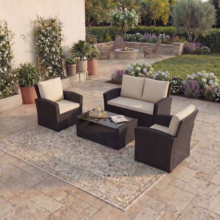 Set/Mobilier Terasă/Grădină 4 Locuri din Ratan – Rezistent la Apă și UV