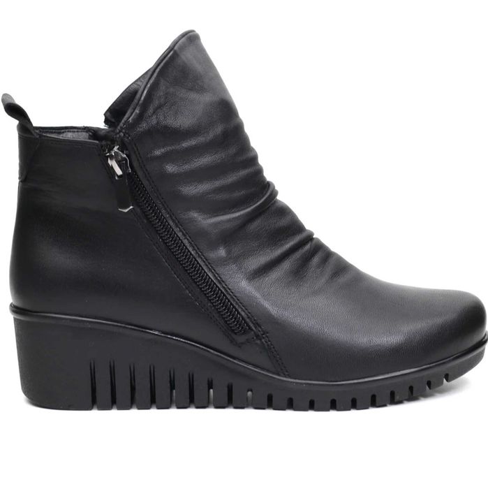Ghete botine dama Anna Viotti, negru, piele naturala, toc 3cm, size 38