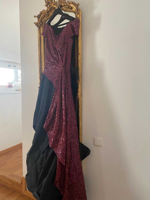 rochie eleganta lunga paiete bordo rochie nunta botez gala M L